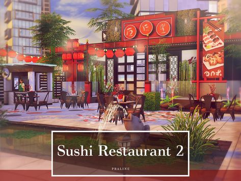 Sushi Restaurant 2 Created for: The Sims 4 By Pralinesims Creator Notes EP Get Together City Living   GP Spa Day Dine Out  No CC Download: http://www.thesimsresource.com/downloads/1441655 Get... Sims 4 Japanese Cc, Sims 4 Restaurant, Sims 4 City Living, Lotes The Sims 4, The Sims 4 Lots, San Myshuno, Sims 4 House Plans, Casas The Sims 4, Sims Building