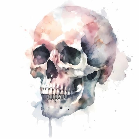 Photo watercolor skull digital art | Premium Photo #Freepik #photo Skull Watercolor Painting, Watercolour Skull, Skull Digital Art, Skull Watercolor, Skull Designs, Canvas Ideas, Water Flowers, Skull Design, Tattoo Styles