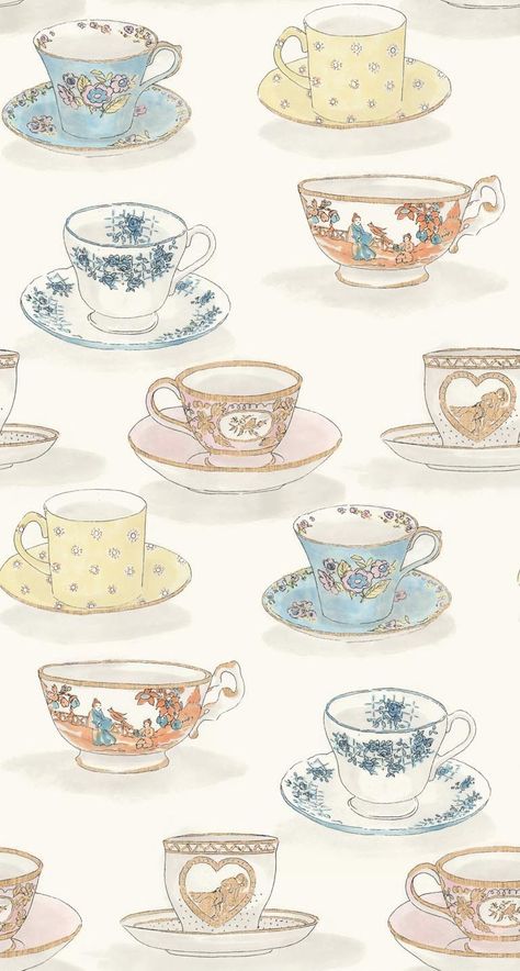 Tee Kunst, Teacups And Saucers, Your Wallpaper, Colour Match, Lets See, Phone Wallpaper Patterns, Wallpaper Direct, Tea Art, Pattern Repeat