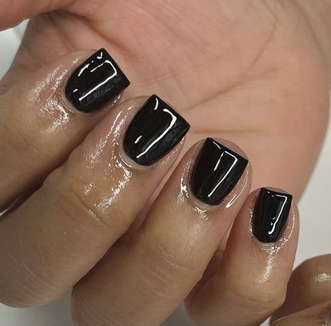 Black Nails Short Acrylic, Black Gel Nails Short Square, Black Shirt Square Nails, Cute Short Square Nails Black, Black Overlay Nails, All Black Short Nails, Short Black Square Nails, Short Black Acrylics, Plain Black Square Nails