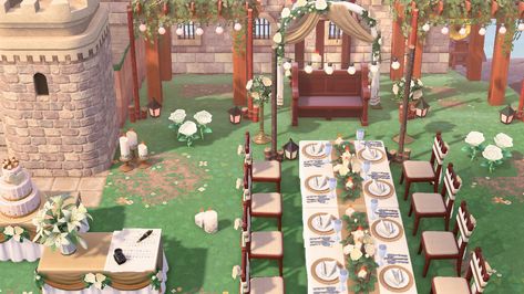 Acnh Outdoor Wedding, Acnh Wedding Season, Acnh Areas Idea, Acnh Nuptial Bell Ideas, Acnh Seasonal Area, Reese And Cyrus Wedding Animal Crossing, Animal Crossing Wedding Area, Acnh Small Area Ideas City, Animal Crossing Wedding Ideas