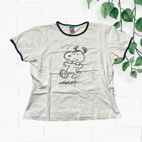 Essential vintage 2001 snoopy ringer shirt Size... - Depop Vintage Snoopy Shirt, Snoopy Baby, Ringer Shirt, Baby Snoopy, Baby Tee Shirts, Snoopy Shirt, Vintage Snoopy, Mazzy Star, Cute Fit