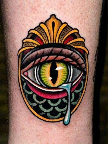 Tattoo Ideas American Traditional, School Tattoo Ideas, Colorful Tattoo Ideas, Tattoo Ideas Traditional, Traditional Tattoo Eye, Skin Tear Tattoo, Tattoo American Traditional, Tattoo Colorful, Colored Tattoo