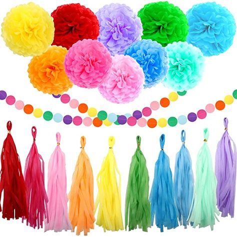 Rainbow Birthday Party Decorations, Rainbow Birthday Decorations, Rainbow Party Decorations, Paper Pom Pom, Tissue Flowers, Tissue Pom Poms, Tissue Paper Pom Poms, Paper Pom Poms, Rainbow Birthday Party