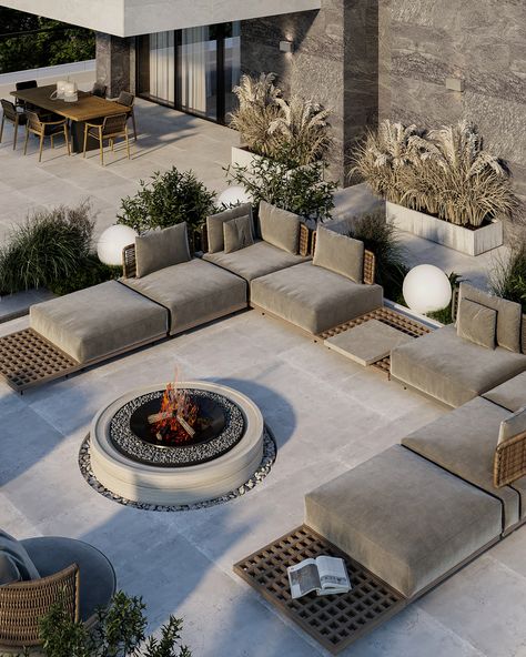 CONCEPT INTERIOR IN MODERN STYLE Modern Organic Patio, Luxury Outdoor Living Space, Modern Luxury Outdoor, Furniture Design Architecture, Luxury Outdoor Living, Rooftop Dining, Living Room Wall Designs, Luxury Outdoor Furniture, Outdoor Lounge Set