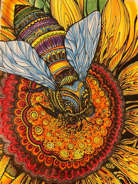 Zentangle Coloring Pages, Aesthetic Coloring Pages, Fun Coloring Pages, Sunflower Artwork, Bee Artwork, Pencil Drawings For Beginners, Contemporary Watercolor, Coloring Pages For Adults, Art Gallery Wallpaper