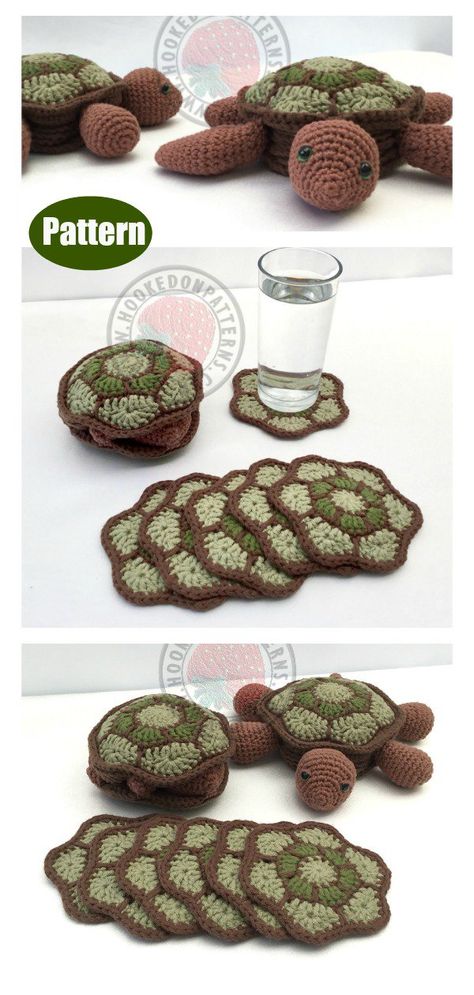 Turtle Coaster Sets Crochet Pattern #coolcreativitypattern #crochetcoasterpattern #crochetturtlepattern Granny Square Turtle Pattern, Turtle Granny Square, Turtle Coaster, Crochet Succulent, Crochet Coasters Free Pattern, Coaster Pattern, Crochet Coaster Pattern, Crochet Turtle, Crochet Easter