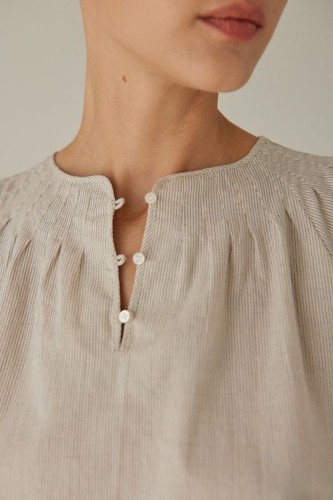 Penne Blouse | Relaxed Fit Sleeveless Blouse | Lille Stripe | Cotton Linen Blend | Something to Hold Basic Blouse Designs, Linen Blouses, Sewing Blouses, Linen Top Women, Frock Fashion, Short Kurti, Tunic Designs, Western Tops, Fashion Tops Blouse