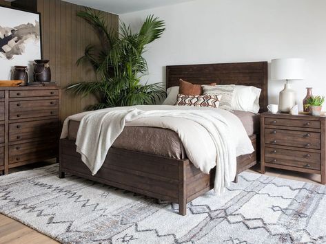 Taking inspiration from vintage printmaker's cabinets, the Rowan collection brings rustic authenticity to every space it's in ⏳ Wood Bedroom Furniture Decor Ideas, Bedroom Furniture Decor Ideas, Wood Furniture Bedroom Decor, Dark Wood Bedroom Furniture, Dark Wood Bedroom, Wood Bedroom Furniture, Queen Panel Beds, Living Spaces Furniture, Bedroom Decor Design