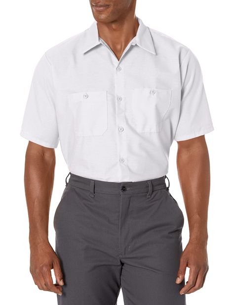 PRICES MAY VARY. Professional looking shirt, every wear LIGHTWEIGHT,this regular fit polyester/cotton blended shirt is lightweight and made for all day comfort. Button front for a classic look. With 7 buttons from top to bottom, including a button at the neck, this shirt is functional and timeless. Pocket organization. Our industrial work shirt contains 2 button hex style pockets, with a pencil stall on the left pocket so you can keep your pen and pencil handy at all times. Tried & true durabili Men's Uniforms, Church Shirt, Pen And Pencil, Red Kap, Safety Clothing, Work Shirt, Big Fish, Pocket Shirt, Work Attire