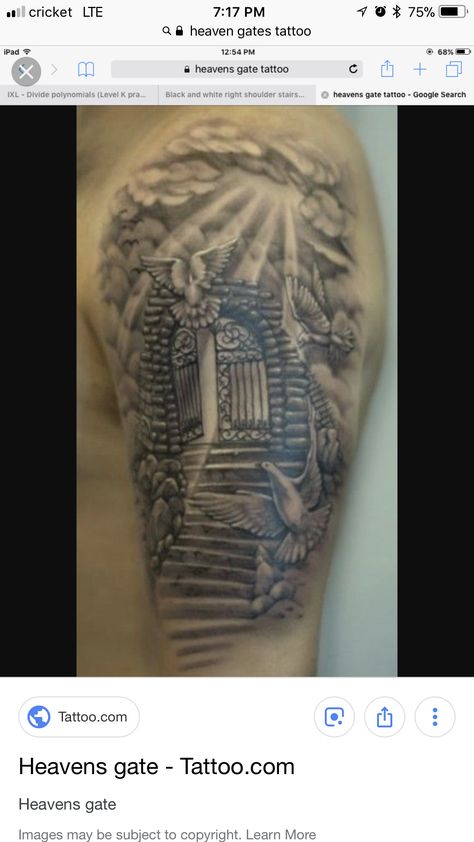 Gates Of Heaven Tattoo, Gate Images, Heaven's Gate, Portrait Tattoo, Gate, Black And White, Tattoos