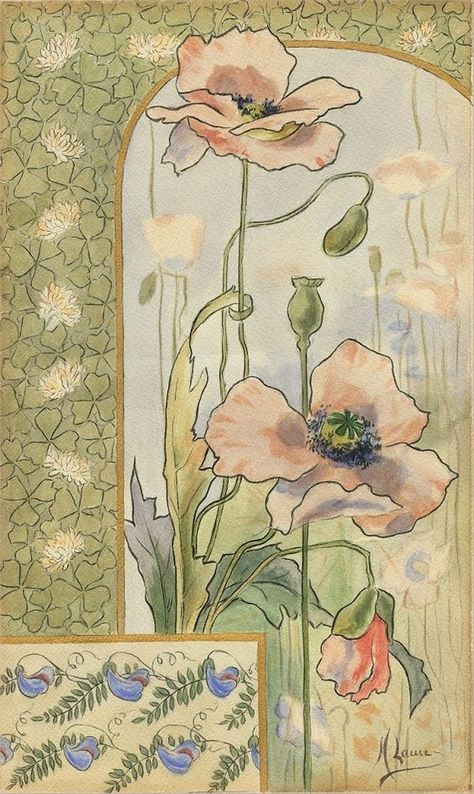 Fiori Art Deco, Fleurs Art Nouveau, Art Nouveau Mucha, Motifs Art Nouveau, Flower Poppy, Alphonse Mucha Art, Mucha Art, Art Nouveau Decor, Art Nouveau Pattern