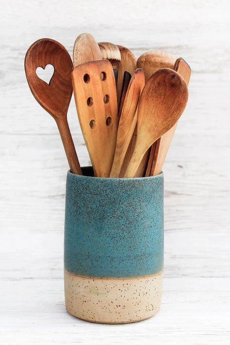 Utensils Organization Ideas, Utensils Drawer, Ceramic Kitchen Utensil Holder, Utensil Drawer Organization, Utensil Organizer, Ceramic Utensil Holder, Utensil Holders, Utensil Drawer, Speckled Clay