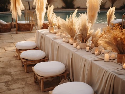 Pampas Grass Bridal Shower: Boho Chic Celebration Ideas Boho Brunch Decor, Boho Beach Bridal Shower Ideas, Boho Chic Bridal Shower Ideas, Boho Bridal Shower Backdrop, Boho Bridal Shower Ideas, Boho Theme Party, Bridal Shower Boho, Baja Wedding, Bohemian Bridal Shower