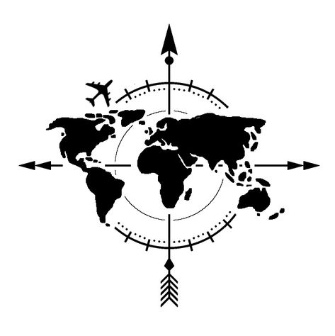 Animal Design Tattoo, World Map Tattoos, Spartan Tattoo, Airplane Tattoos, Adventure Logo, Map Tattoos, Idee Cricut, Theme Tattoo, World Tattoo