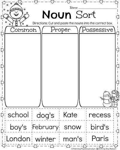 1st Grade Noun Worksheets for February - Common, Proper and Possessive Nouns Sort. Adult Worksheets, Nouns Worksheet Kindergarten, Nouns First Grade, Nouns And Verbs Worksheets, Teaching Nouns, Proper Nouns Worksheet, Nouns Activities, Common And Proper Nouns, Possessive Nouns