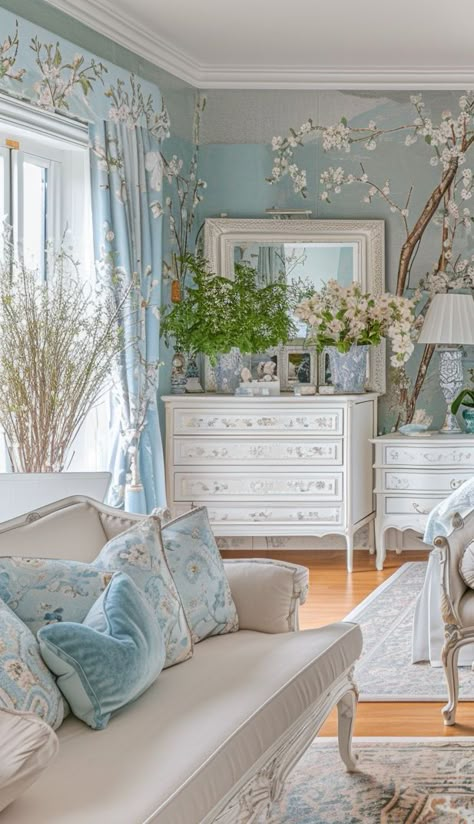 Rideaux Shabby Chic, Casa Country, Country Living Room, Dream House Rooms, Blue Rooms, Dream House Interior, Blue Decor, Dream House Decor, Beautiful Bedrooms