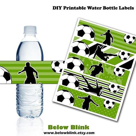 Soccer Water Bottle Labels, Printable Water Bottle Labels, Soccer Party Decor, Birthday, Baby Shower - Instant Download - DP437 #soccer #waterbottlelabels #etsysellerofinstagram #soccerparty⚽️ #soccerparty #instantdownload #printable #printablelabels #birthdayboy #babyshower #waterbottlelabels www.belowblink.etsy.com Soccer Water Bottles, Soccer Baby Showers, Water Bottle Labels Free, Soccer Party Decorations, Water Bottle Labels Birthday, Printable Water Bottle Labels, Soccer Birthday Parties, Bottle Labels Printable, Soccer Theme