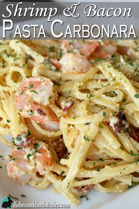 Spaghetti Carbonara With Shrimp, Cabanara Pasta Recipe Chicken Carbonara, Cabanara Pasta Recipe Bacon, Shrimp Carbonara Pasta, Shrimp And Bacon Pasta, Shrimp Recipes Pasta, Shrimp Carbonara, Shrimp And Bacon, Pasta A La Carbonara