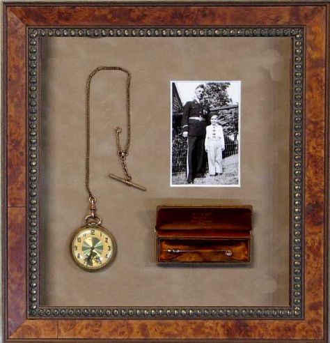 Shadowbox Ideas, Picture Craft, Family Owned Business, Old Pocket Watches, Picture Frame Light, Custom Shadow Box, Collection Display, Frame Ideas, Pocket Watch Antique