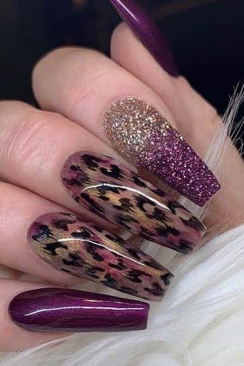 Animal Print Nails Art, Purple Nail, Print Nails, Leopard Nails, Pretty Nail Art Designs, Animal Nails, Animal Print Nails, Acrylic Coffin, Nail Designs Glitter