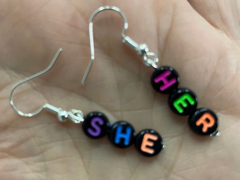 Excited to share this item from my #etsy shop: She her earrings, lgbtq earrings, pride earrings, gay pride earrings, lesbian earrings, fun earrings, quirky earrings, gift for girlfriend Lgbtq Earrings, Gay Earrings, Lesbian Earrings, Pride Earrings, Quirky Earrings, Kawaii Jewelry, Handmade Jewelry Diy, Letter Beads, Put A Ring On It