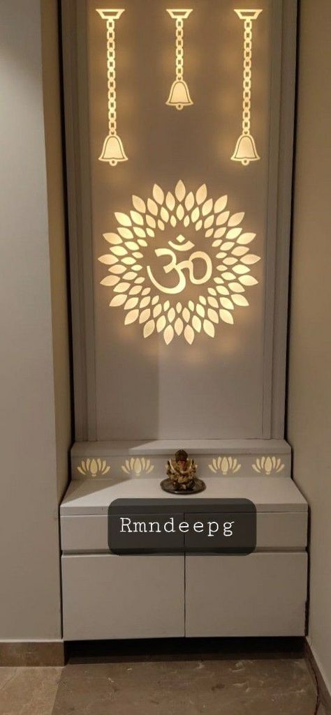 Temple Glass Design, Small Pooja Room Ideas In Living Room, Temple Ideas For Home Small, Mandir Design Living Room, Home Temple Ideas Puja Room Small Modern, Mandir Door Glass Design, Tempal Ideas, Pooja Unit Designs In Living Room, Temple Glass Door Design For Home