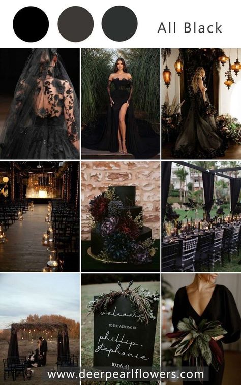 Wedding Ideas Black, Black Wedding Theme, Dark Romantic Wedding, Gothic Wedding Theme, Dark Wedding Theme, Simple Beach Wedding, Halloween Themed Wedding, Goth Wedding, Dark Wedding