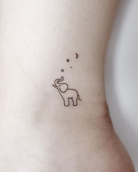 Tattooist_Nieun 👩‍🎨’s Instagram photo: “•elephant+ star+moon(코끼리+별+달)” Elephant And Moon Tattoo, Elephant Moon Tattoo, Little Elephant Tattoos, Simple Elephant Tattoo, Tiny Elephant Tattoo, Pentagram Tattoo, Classic Clothes, Tiny Elephant, Simple Tattoo Designs