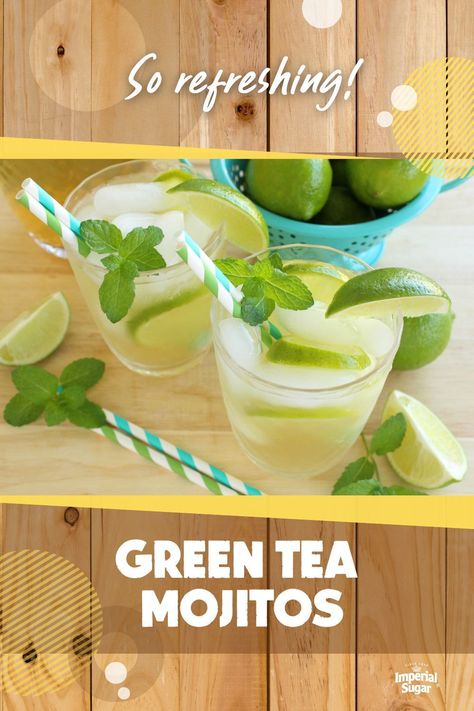 Green Tea Mojito, Green Tea Mocktail Recipe, Green Tea Cocktail, Fresh Mint Tea, Sweet Tea Recipes, Kid Friendly Drinks, Mint Simple Syrup, Green Tea Recipes, Mojito Cocktail