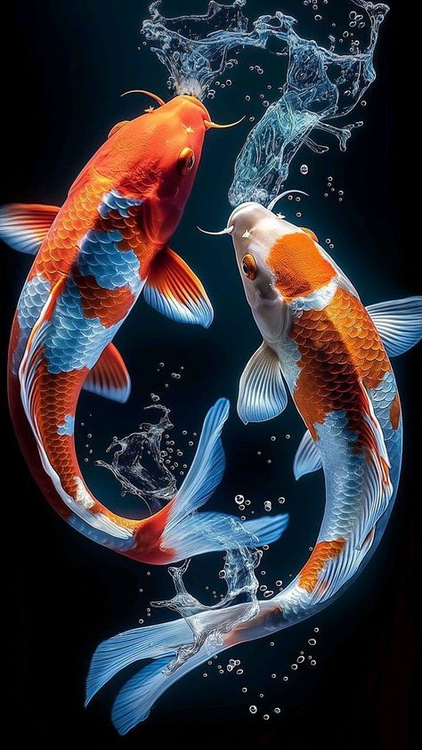 Koi In Water, Koi Fish Photography, Koi Fish In Water, Aquatic Painting, Fish Dancing, Koi Fish Wallpaper, Japan Animals, Fish In Water, Koi Fish Art