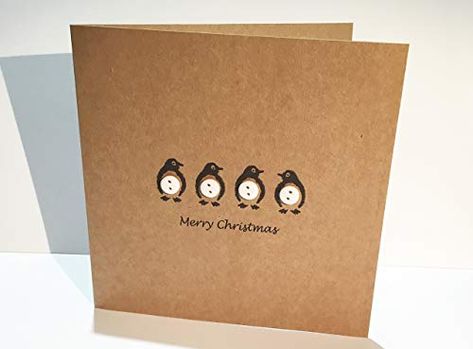 Christmas Card Penguin, Button Christmas Cards, Penguin Christmas Cards, Family At Christmas, Penguin Card, Religious Christmas Cards, Christmas Cards Kids, Card Inspo, Christmas Buttons