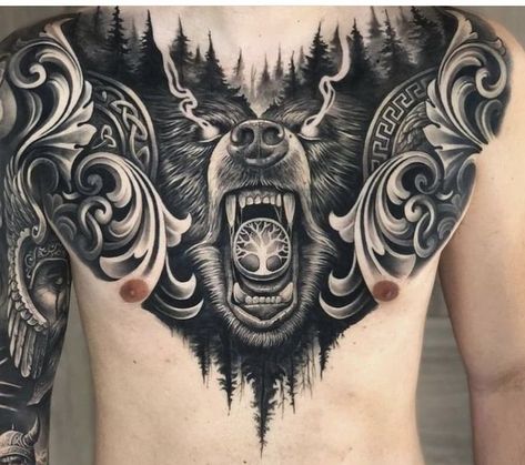 Chestpiece Tattoo Men Ideas, Chest Tattoo Man, Full Chest Tattoo Men, Best Friends Tattoo, Viking Tattoos For Men, Chest Tattoo Stencils, Chest Tattoo Drawings, Full Chest Tattoos, Tattoo Leggings