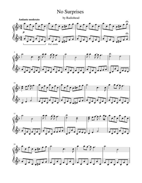 Print and download in PDF or MIDI No Surprises. Transcription based on this video: https://www.youtube.com/watch?v=VnkLR_DtbjM No Surprises Piano, No Surprises Radiohead, Violin Pieces, Sax Music, Piano Songs Sheet Music, Viola Sheet Music, Piano Scales, Music Letters, Clarinet Sheet Music