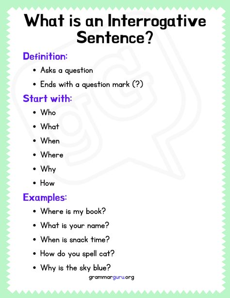 Preschool writing, asking questions Interrogative Sentences, Interrogative Sentences Worksheet, Grammar Anchor Charts, Class 6 Maths, Kinds Of Sentences, Sentence Activities, Word Sentences, Sentence Structure, Simple Sentences