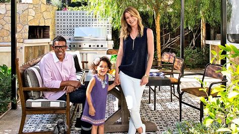 Carrara Marble Backsplash, Martyn Lawrence Bullard, Fabric Awning, Hardware Stores, 1930s House, Ellen Pompeo, Schumacher Fabric, Young Family, Los Angeles Homes