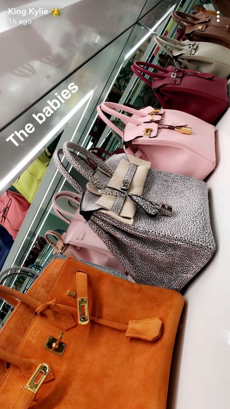 Kylie Jenner's Insane Purse Closet Is Full of Birkin Bags - HarpersBAZAAR.com Kylie Jenner Purses, Purse Closet, Look Kylie Jenner, Birkin Bags, Trajes Kylie Jenner, Bag Closet, Sacs Design, Luxury Purses, Quality Handbags