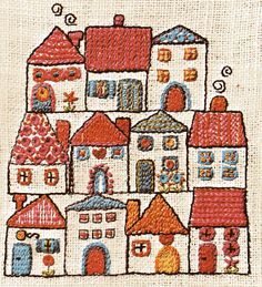 Lis Paludan houses by elizabethcake, via Flickr Ideas Embroidery, House Quilts, Pola Sulam, Thread Painting, 자수 디자인, Embroidery Inspiration, Hand Embroidery Designs, Diy Embroidery, Embroidery And Stitching