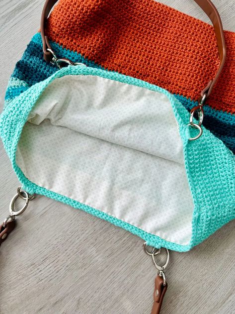 Adding A Fabric Lining to your Crochet Bag Adding Lining To Crochet Bag, How To Line A Crochet Bag With Fabric, Line A Crochet Bag, Crochet Therapy, Your Crochet, Photo Tutorial, Diy Crochet, Crochet Bag, Knit Crochet