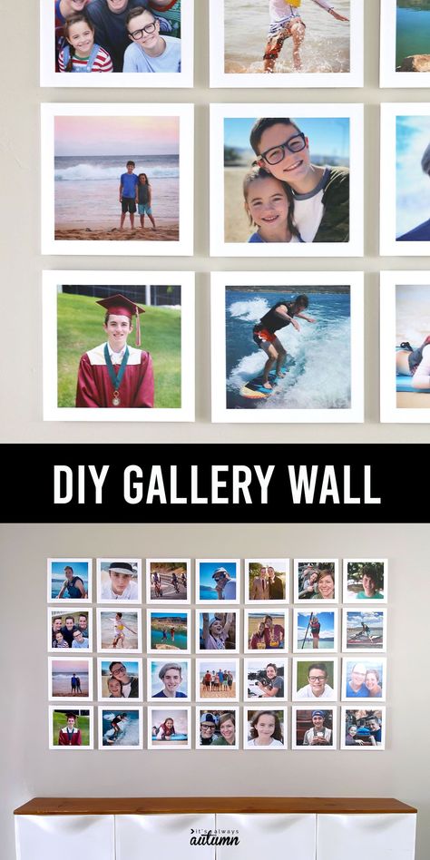 Learn how to make a gorgeous DIY gallery wall for a fraction of the price! Wall Photo Collage, Diy Wall Tile, Make A Photo Collage, Diy Gallery Wall, Picture Tiles, Core Board, Photo Wall Gallery, Wall Photo, Photo Tiles