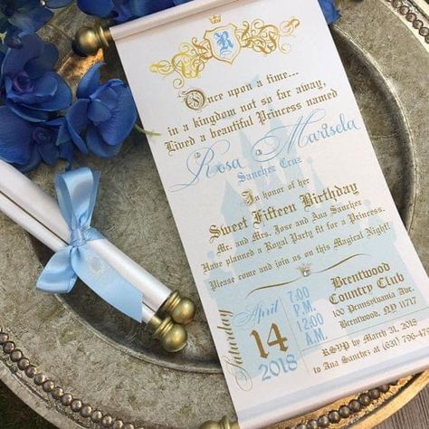 Scroll Invitations, Cinderella Quinceanera Themes, Cinderella Quinceanera, Princess Sweet 16, Sweet 16th Birthday, Wedding Scroll, Scroll Invitation, Quince Invitations, Quinceanera Planning