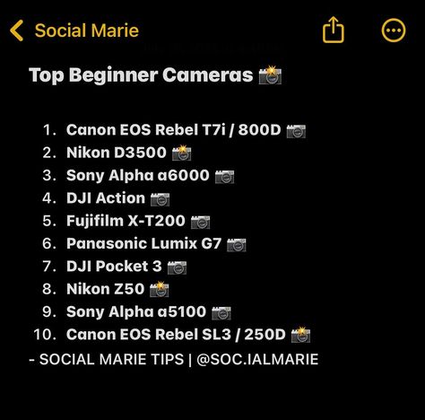 Some great beginner camera for content creators - SOCIAL MARIE TIPS | @SOC.IALMARIE #contentassistant Content Hacks, Beginner Camera, Weekly Meeting, Active Campaign, Youtube Hacks, Pricing Templates, Marketing Calendar, Search Ads, Calendar Organization