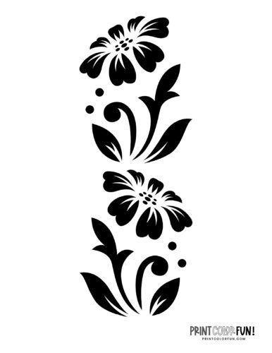 Stencil Art Flowers, Stencil Flower Design, Flower Stencil Patterns Templates, Flower Stencils Printables Free, Flower Silhouette Stencil, Floral Stencil Patterns, Flower Stencils Printables, Black Flowers Tattoo, Flower Tattoo Stencils