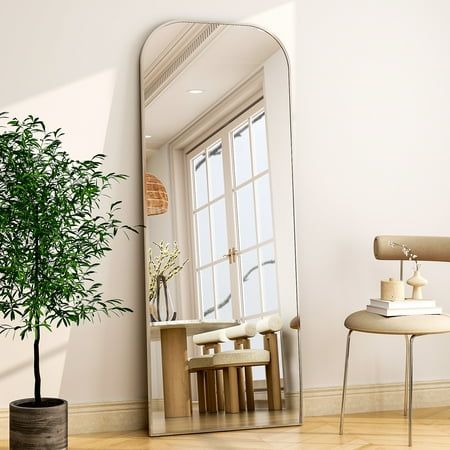 BEAUTYPEAK Round Arch Top Mirror Its unique round arched top design adds both simple and artistic value, making it a true standout piece. This full-body mirror is an absolute must-have for any modern home! The perfect combination of technology and artistry. Size: 27" x 71".  Color: Silver. Oversized Floor Mirror, Mirror Floor, Full Length Floor Mirror, Round Arch, Full Body Mirror, Mirror Silver, Body Mirror, Dressing Mirror, Mirror Shop