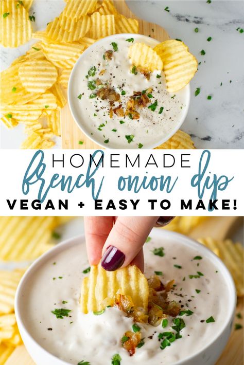 French Onion Dip Recipe, Homemade French Onion Dip, Vegan Apps, Super Bowl Food Healthy, Dip Vegan, Vegan Appetizers Recipes, Onion Dip Recipe, Vegan French, Vegan Party Food