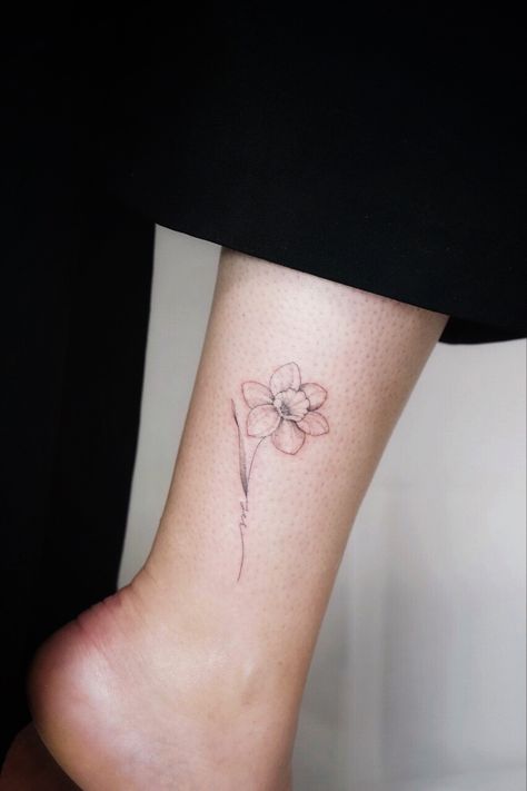 Nan Tattoo, Narcissus Flower Tattoo, Narcissus Tattoo, Narcissus Flower Tattoos, Grandparents Tattoo, Kids Tattoo, Daffodil Tattoo, Quote Tattoos, Ankle Tattoos