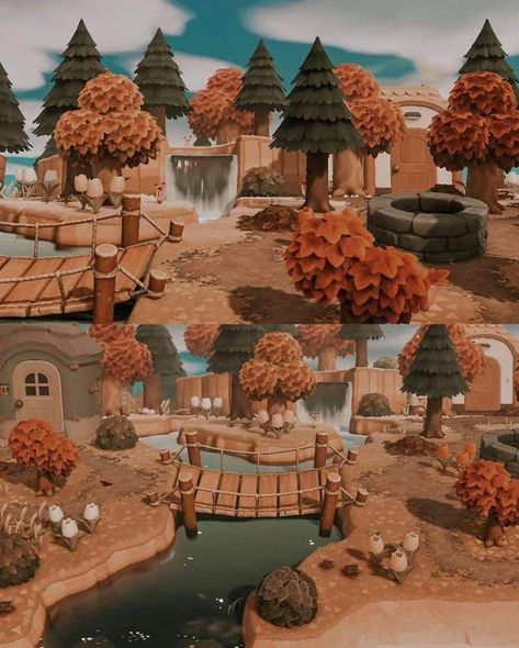 Acnh Scottish Island, Over The Garden Wall Animal Crossing, Acnh Fall Cottagecore, Fallcore Acnh, Acnh Natural Island, Acnh Area Idea, Acnh Willow, Acnh Autumn, Fall Cottagecore