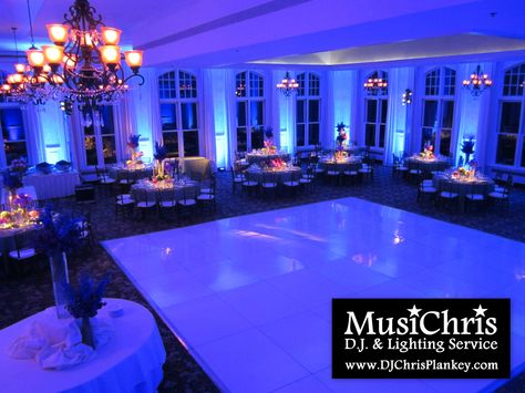 Royal Blue Venue Wedding, Royal Blue Wedding Reception Decorations, Royal Blue Wedding Venue Ideas, Royal Blue And Silver Sweet 16, Royal Blue Decorations For Quince, Royal Blue And Gold Wedding Decorations, Blue Uplighting Wedding, Royal Blue And Gold Wedding Theme, Royal Blue Wedding Reception