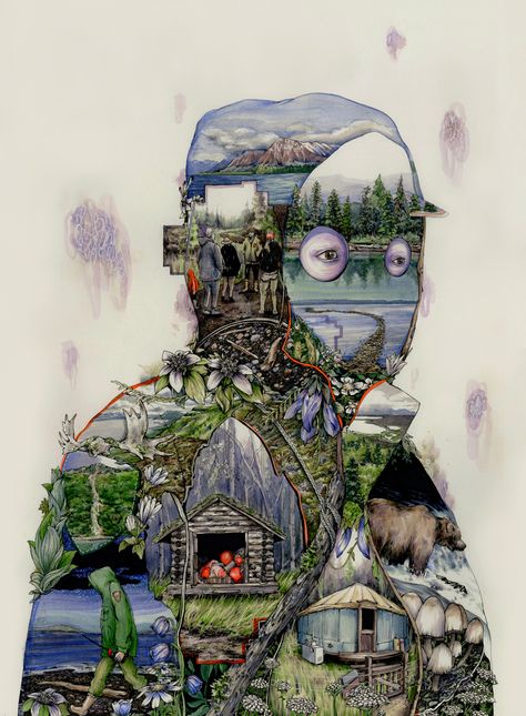 Pat Perry’s Intricate Portraits of People Intertwined with the Natural World | Colossal Pat Perry, Alaska Art, Media Illustration, Sketchbook Project, Colossal Art, A Level Art, Ap Art, Art Sketchbook, Collage Art