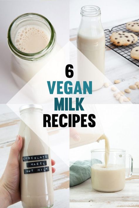 6 Vegan Milk Recipes that are easy to make at home including almond, hazelnut, oat, sesame & more. | ElephantasticVegan.com #vegan #milk Healthy Milk Recipes, Nut Milk Recipe, Oat Milk Recipe, Soya Milk, Lassi Recipes, Healthy Milk, Fat Flush, Nut Milk Bag, Vegan Drinks